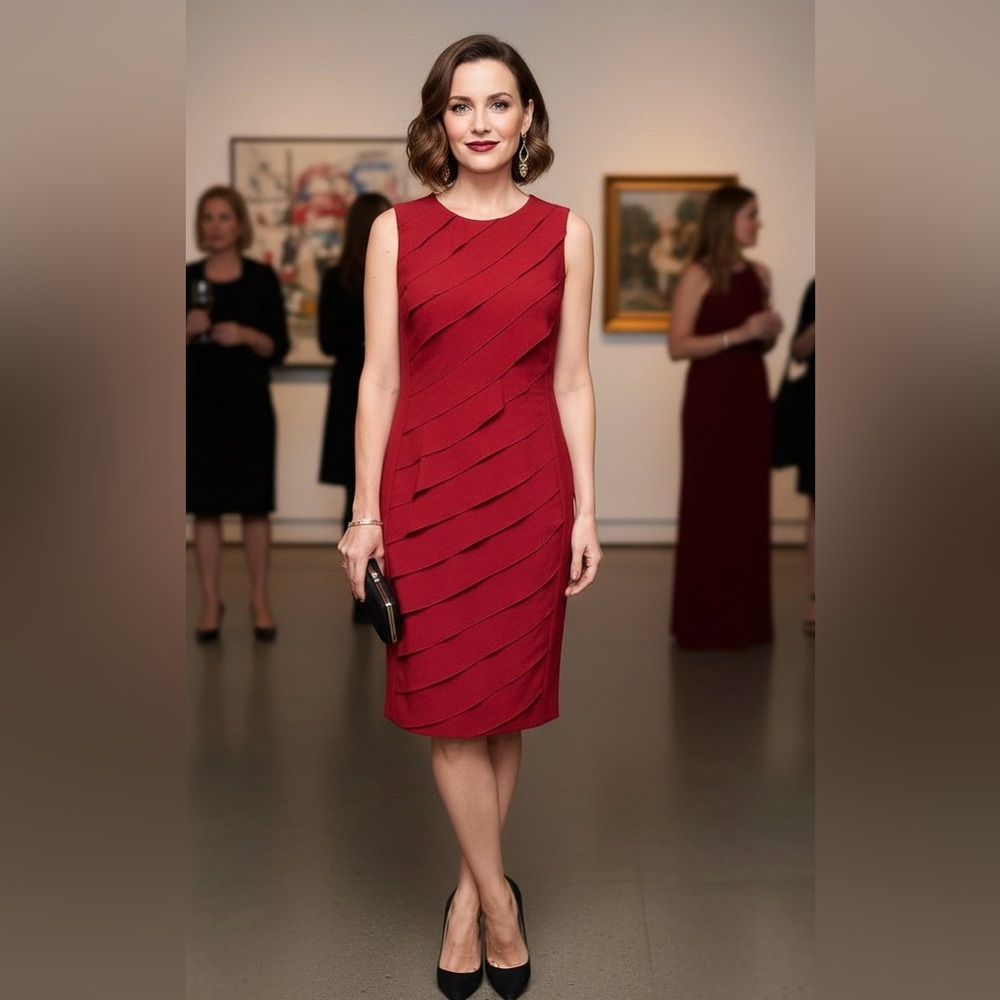 Calvin Klein Red Assymetric Ruffle Dress, Small